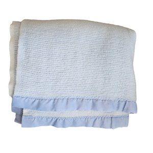 Vtg Beacon Acrylic Blanket Light Blue‎ Nylon Trim WPL 1675 Waffle Weave 62"x87"